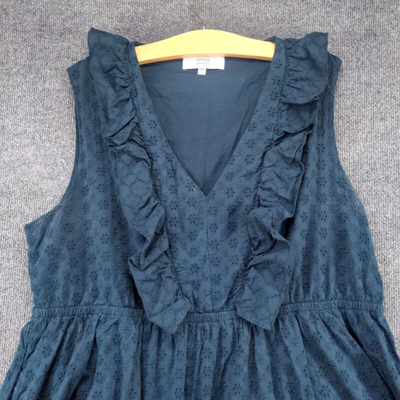 Textile Elizbeth and James Women's A-Line Eyelet Dress Blue XXXL Ruffle V-Neck - Picture 3 of 13
